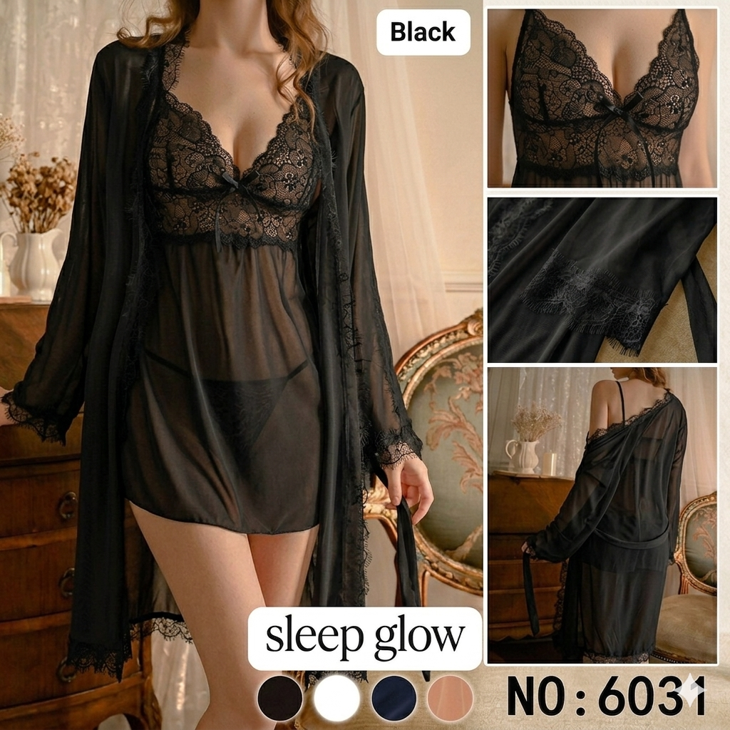Premium 3-Piece Floral Lace Nightwear Set