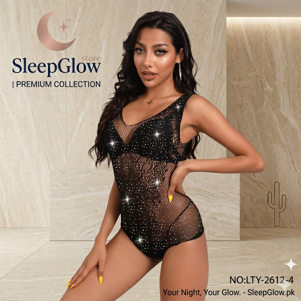 Midnight Sparkle Rhinestone Mesh Teddy – SleepGlow Premium